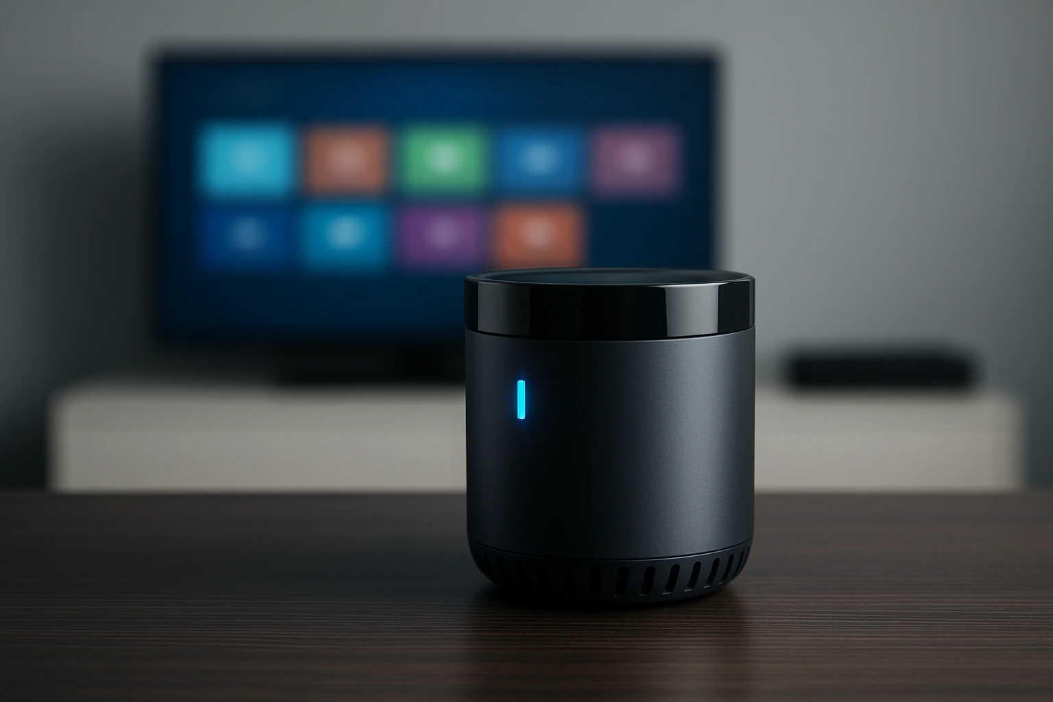 IR Blaster controlling entertainment devices in modern living room
